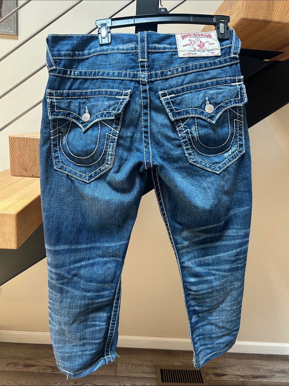 True Religion Mid Blue Distressed Back-Pocket Jeans Capri